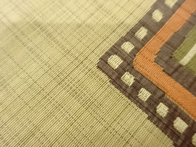  色紙に抽象花鳥模様織出し名古屋帯